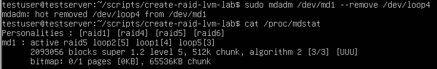 mdadm –removeで故障ディスクを除去